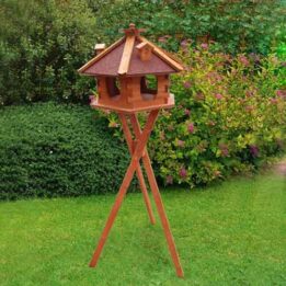 Wood bird feeder wood bird house small hexagonal solar and light 06-0976 gmtpet.cn