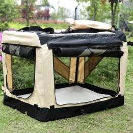 Large Foldable Travel Pet Carrier Bag with Pockets in Beige gmtpet.cn