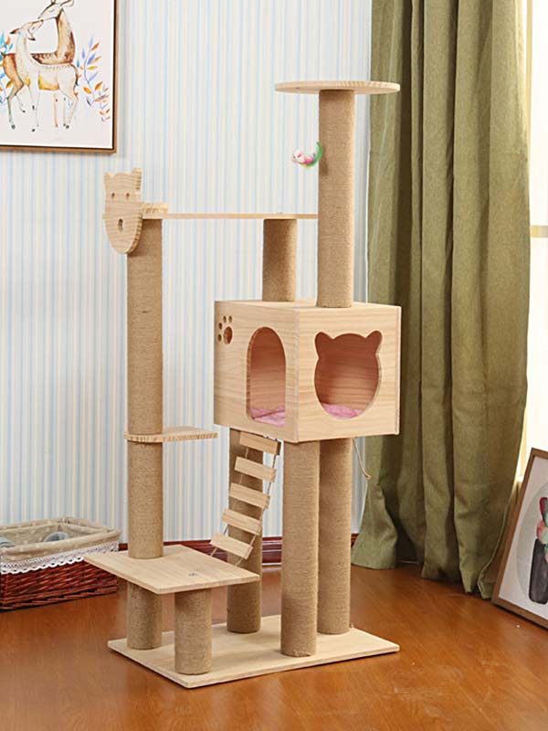 Torre de escalada para gatos, coluna de corda de cânhamo de pinho, escada, casa de gato 06-1164 gmtpet.cn