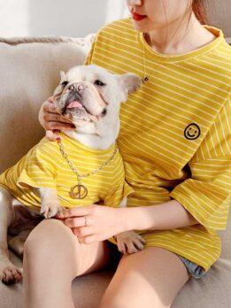 Pet Factory OEM оптовая продажа летняя толстовка с капюшоном для собак корейская версия щенок родитель-ребенок Тедди полосатая хлопковая футболка 06-0291 gmtpet.cn