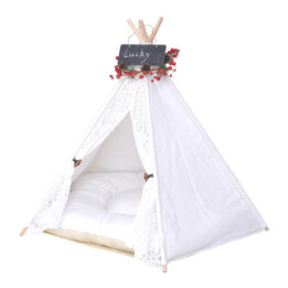 Outdoor Pet Tent: White Cotton Canvas Conical Teepee Pet Tent Collapsible Portable 06-0937 gmtpet.cn