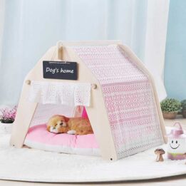 Indoor Portable Lace Tent: Pink Lace Teepee Small Animal Dog House Tent 06-0959 gmtpet.cn