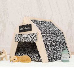 Waterproof Dog Tent: OEM 100% Cotton Canvas Pet Teepee Tent Colorful Wave Collapsible 06-0963 gmtpet.cn