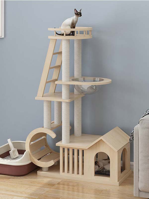 Árvore de gato moderna | Torre de gato de madeira OEM | Estrutura de escalada para gatos em madeira 105-213 gmtpet.cn